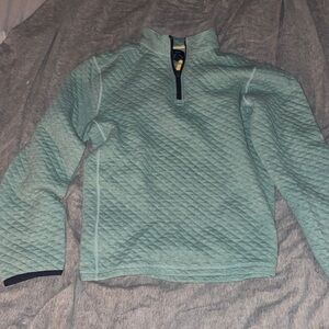 NWT J Crew Fleece Quilted 1/4 Zip Pullover Sweater Men Size S Green Cotton Blend